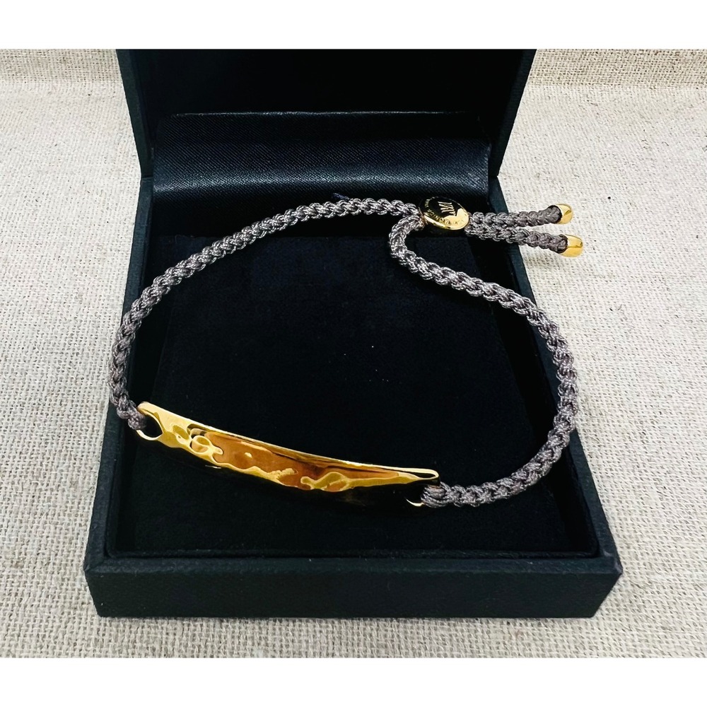 Monica Vinader Fiji Friendship Bracelet Gold Vermeil Grey Cord Adjustable